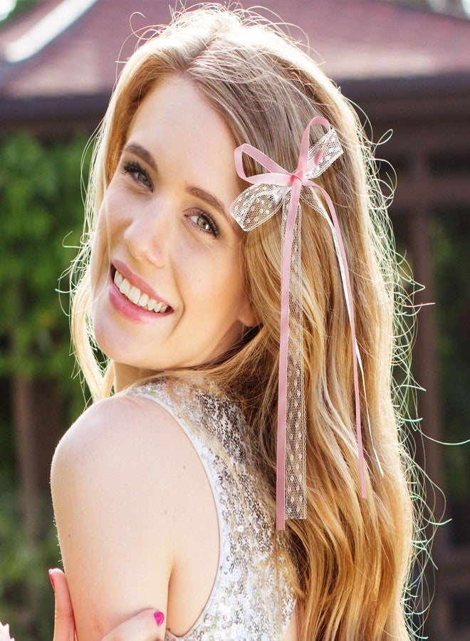 CustomyLife 2Pcs Pink Lace Hair Bow Clips Cute Coquette Snap Barrettes Bowknot Hair Ribbon for Women Christmas Valentines Wedding Prom Decorative Accessories - Image 2